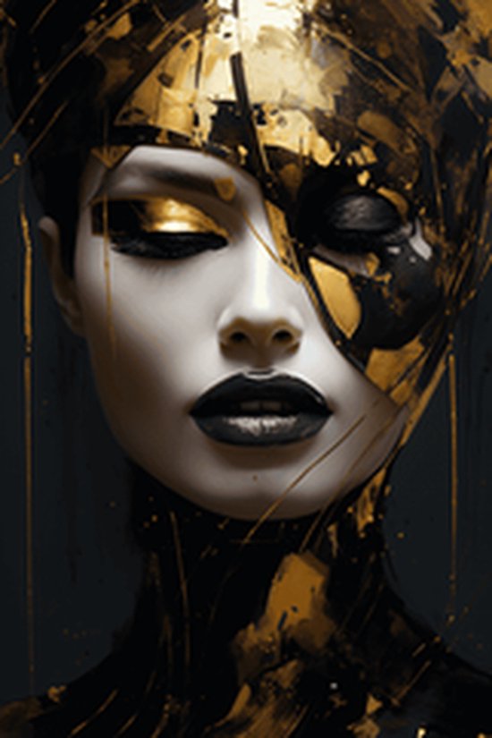 Vrouw in Goud Poster | Abstracte Kunst | Kunst Goud | Moderne Kunst | Zwart Goud Poster | 51x71cm | Wanddecoratie | Muurposter | DZ | Geschikt om in te lijsten