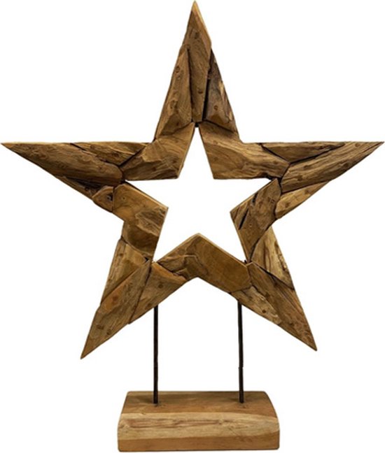 JoJo Living Woonaccessoires - Ornament - Teakhouten ornament Ster - Open - M - 67 cm - Handgemaakt