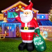 Opblaasbare kerstman - 240 cm - met ledverlichting - Waterbestendig - kerstdecoratie - kerstman - met geschenkzakje - IP44 weerbestendig - reuzenfiguur - Santa Claus - Pop - voor binnen en buiten - decoratie voor tuin - gazon - erf