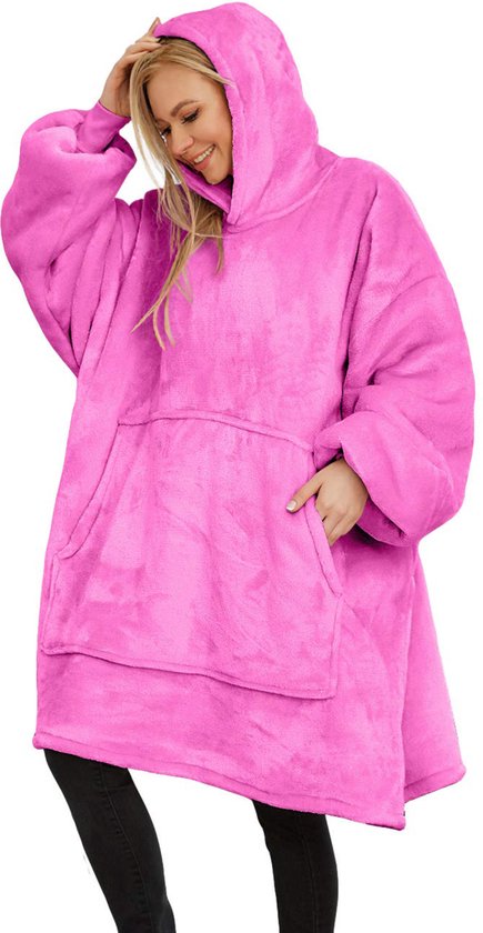 JAXY Hoodie Deken - Snuggle Hoodie - Fleece Deken Met Mouwen - Hoodie Blanket - Hot Pink