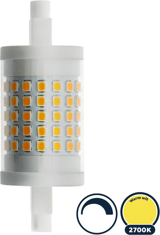 R7s led 78mm dimbaar, warm wit (2700K), 10W vervangt 100W, 78mm lengte*ø28mm diameter