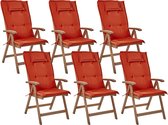AMANTEA - Lot de 6 chaises de jardin - Marron foncé/Rouge - Bois d'acacia