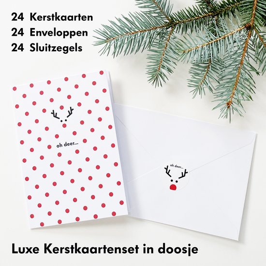 vormgevoel - 24 Kerstkaarten + enveloppen + sluitstickers - Kaartenset Kerst - Kerstkaart met envelop