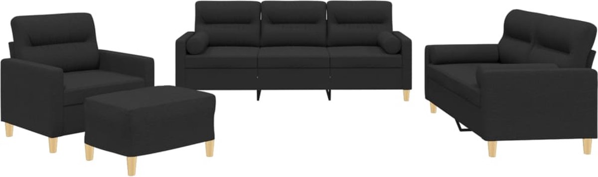 vidaXL - 4-delige - Loungeset - met - kussens - stof - zwart