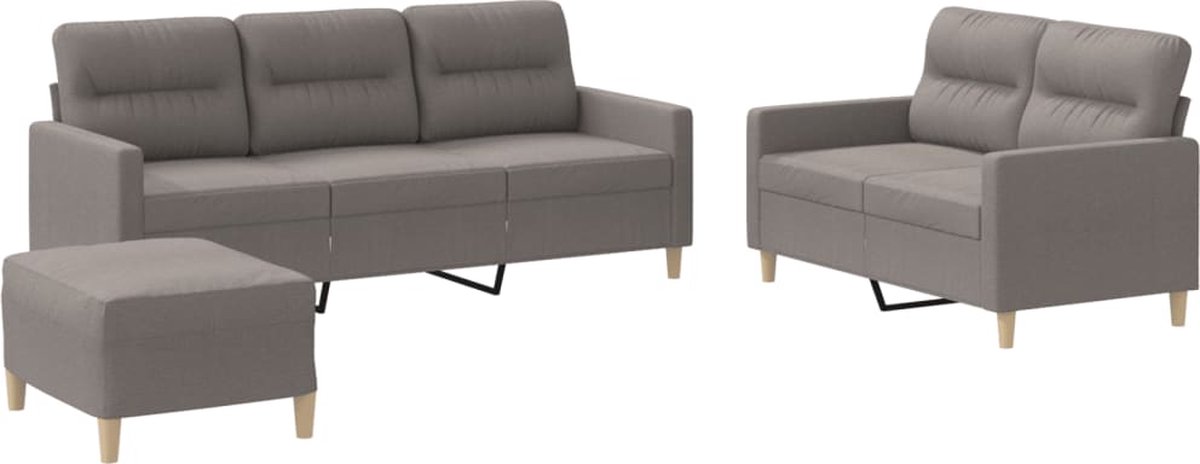 vidaXL - 3-delige - Loungeset - met - kussens - stof - taupe