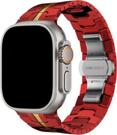 RVS Ultra Band Rood/Geel - Geschikt voor Apple Watch 42mm - 44mm - 45mm - 49mm - Luxe RVS metalen smartwatchband met vlindergesp - Voor iWatch Series Ultra/9/8/7/6/SE/5/4/3/2/1 grote modellen