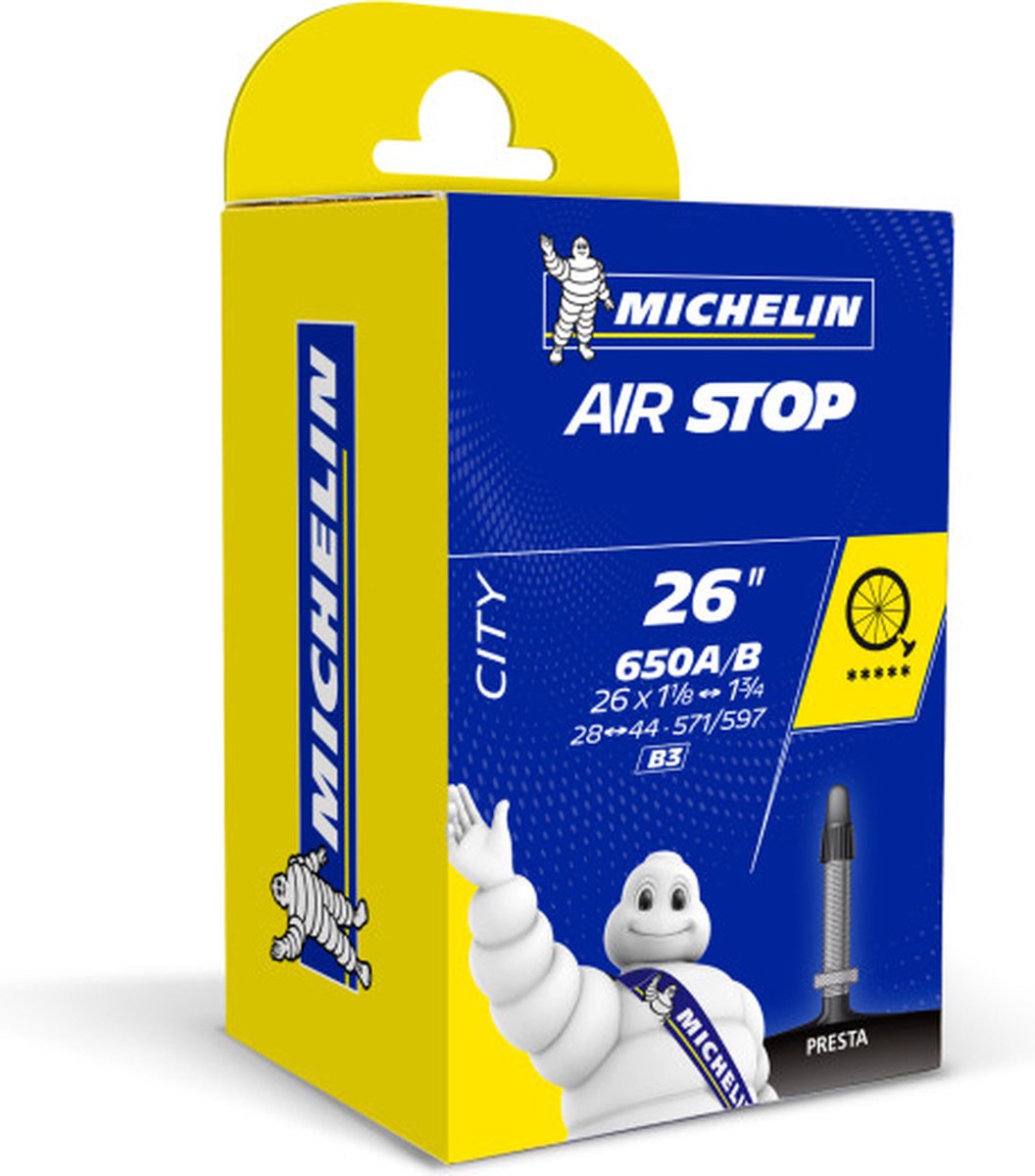 Michelin Airstop 26 inch, B3 oder D3, Presta 29 mm - Afmetingen 28/44-571/597