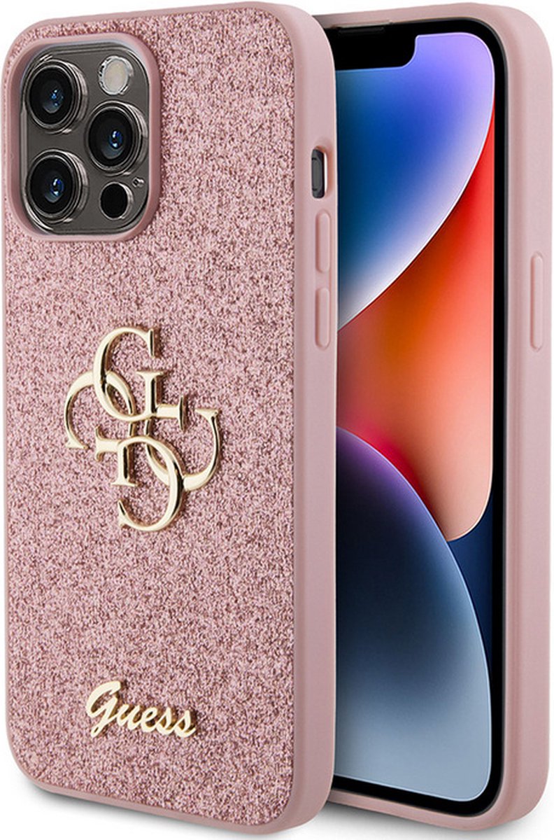 Guess 4G Logo Glitter Back Case - Geschikt voor Apple iPhone 15 Pro (6.1") - Roze