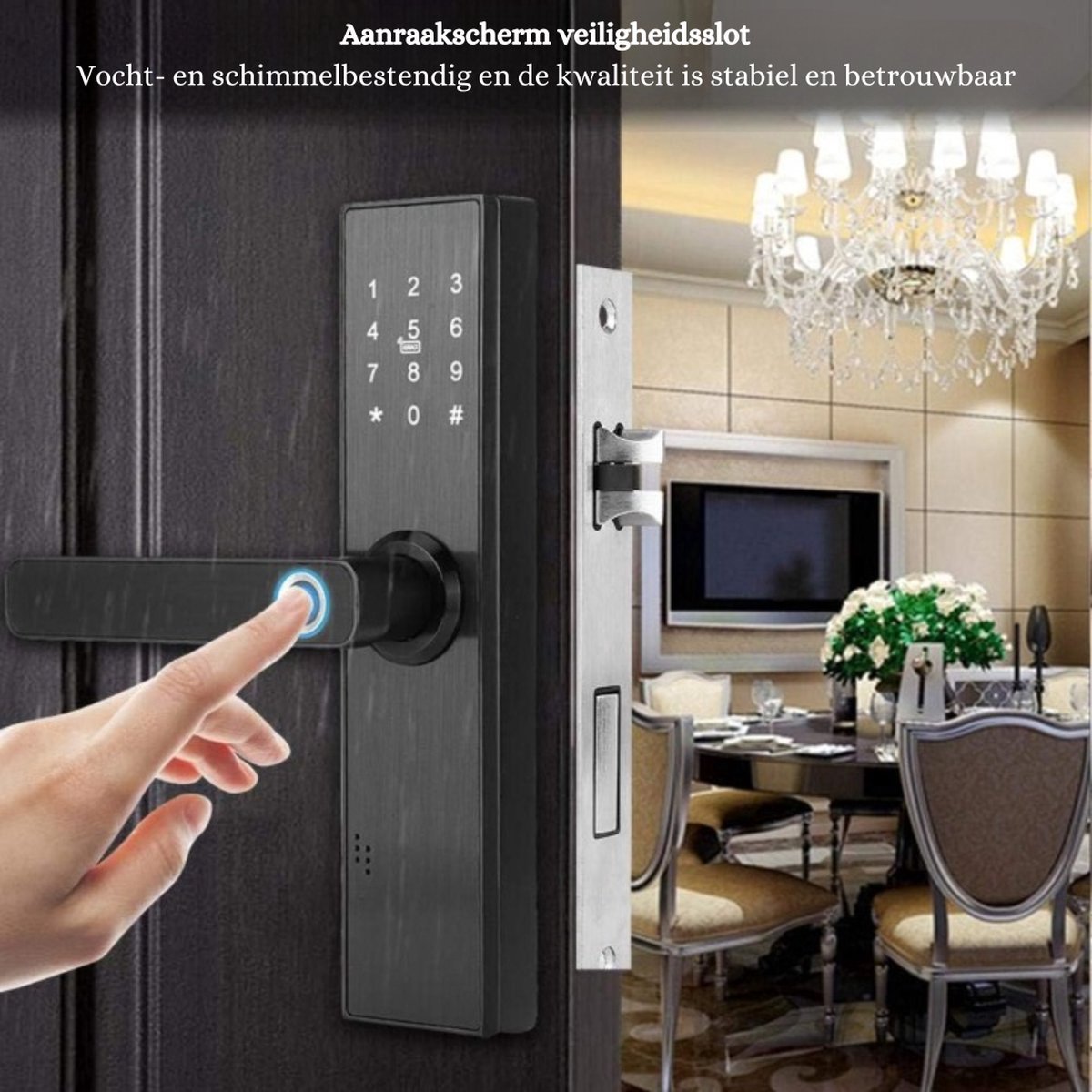 Brazzy® - Smart Deurknop - Slim Deurslot - Deurklink Dat Te Openen Is Met Vingerafdruk Of Sleutel Zwart Smart Lock Slim Vingerafdruk