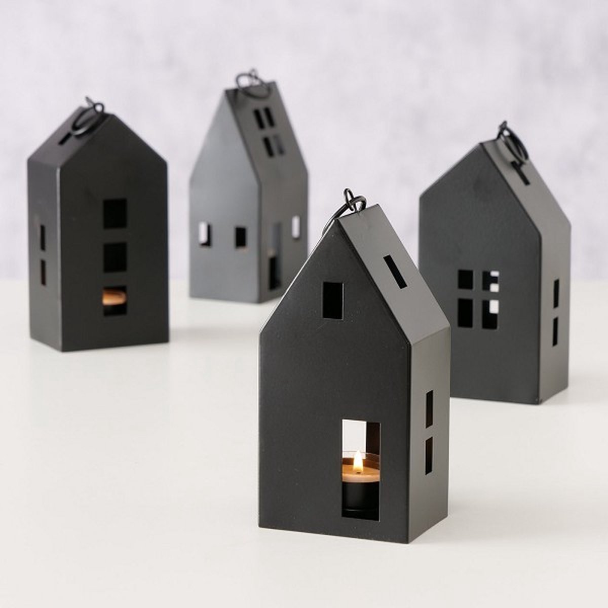 Huisjes - Lantaarns - Bryne - Set van 4 - Metaal - Zwart - Boltze Home - 6 x 8 x 17cm