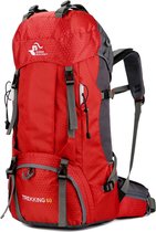 RAMBUX® - Backpack - Adventure - Rood - Wandelrugzak - Trekking Rugzak - Heupriem - Lichtgewicht - 60 Liter