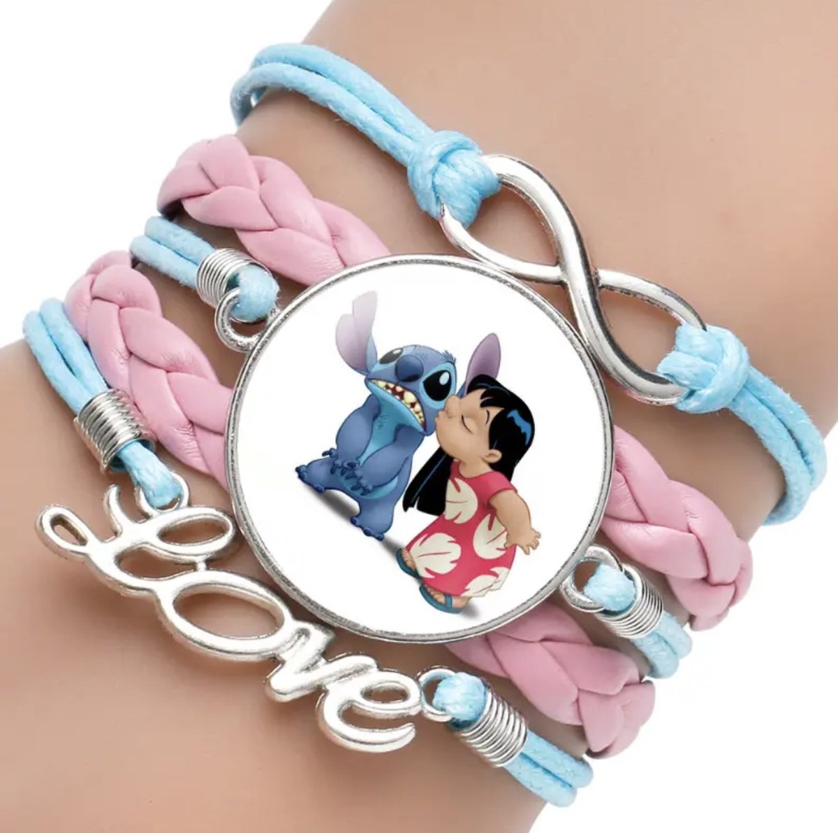 Lilo & Stitch armbandje met bedel roze blauw