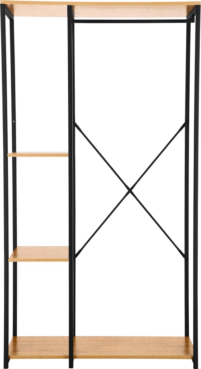 ACAZA Kledingkast - Kledingkasten Slaapkamer - Open Kledingkast - Garderoberek - 90 x 40 x 167 cm - Metaal met Hout - Lichte Eik Kluer