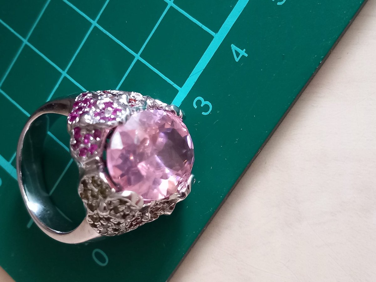 Gemstones-silver sterling 925 zilver 18K witgoudvergulde ring met roze toermalijn steen 18,5 mm 15 g zijkanten smaragd robijn