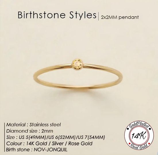 Soraro Birthstone Ring | November |17mm | 14K Goldplated | Goud | Cadeau Voor Haar | Cadeau Voor Vriendin | Verjaardag Cadeau | Moederdag Cadeau | Cadeau Ideeën