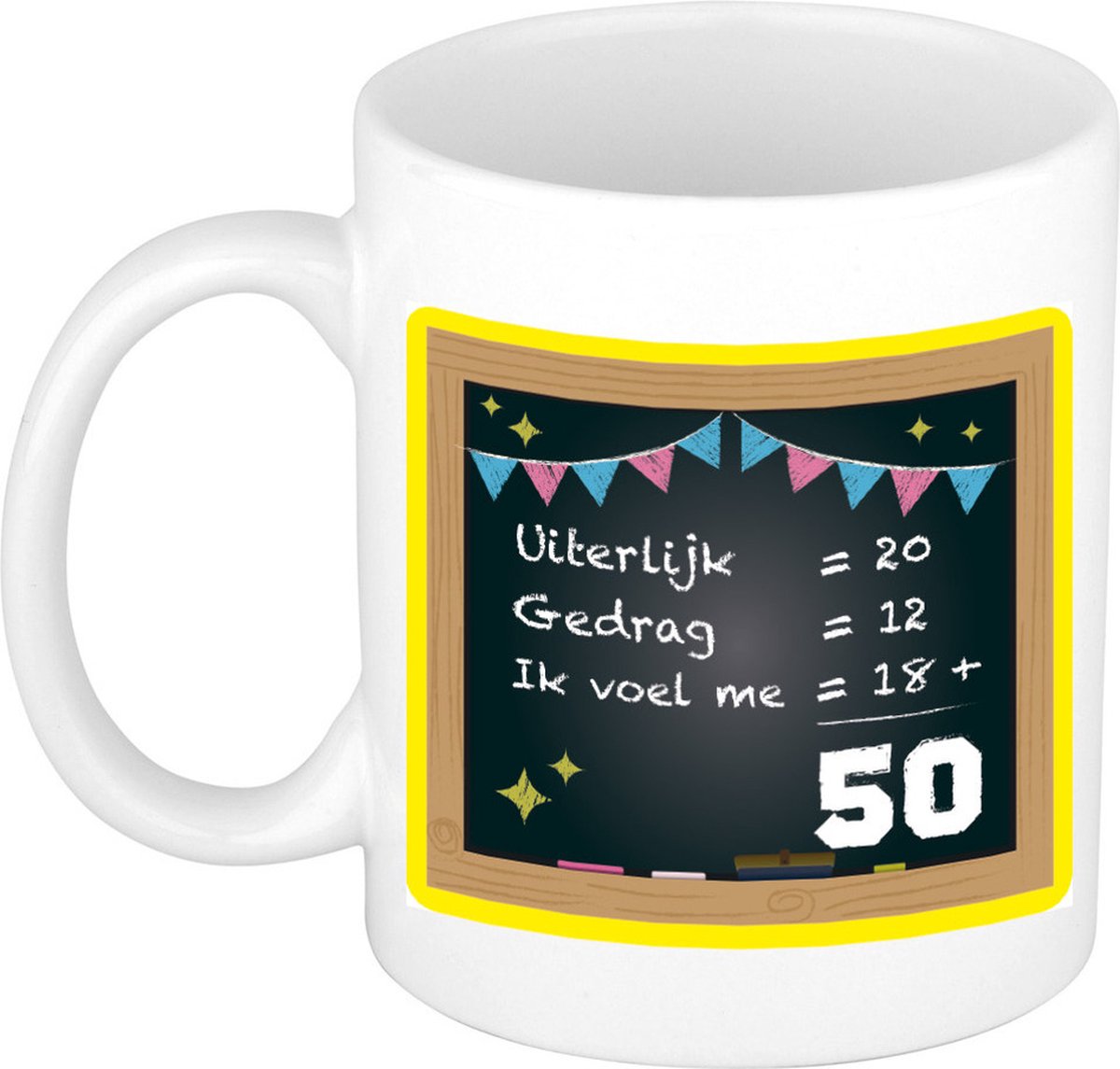 Bellatio Decorations Verjaardag cadeau mok 50 jaar - geel - 300 ml - Sarah/Abraham