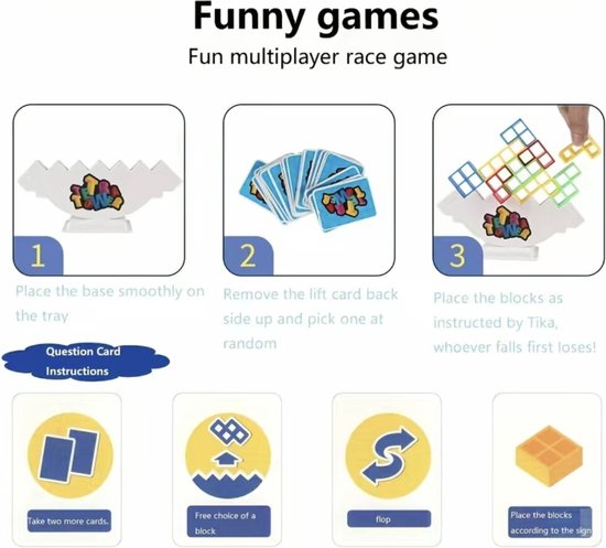 Tetra Tower Balance Game – 48 Blocs, 22 Cartes, Base Blanche – Jeu D'empilage Tetris – Montessori – Dès 3 Ans