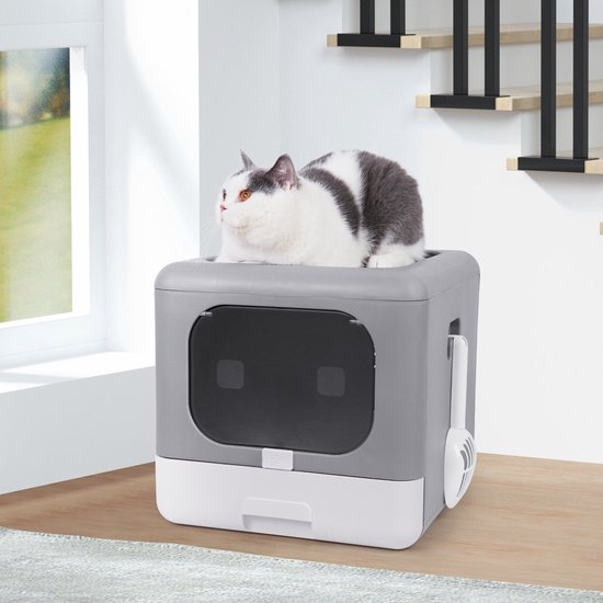 Draagbare kattenbak kattenbak met deksel met ritssluiting