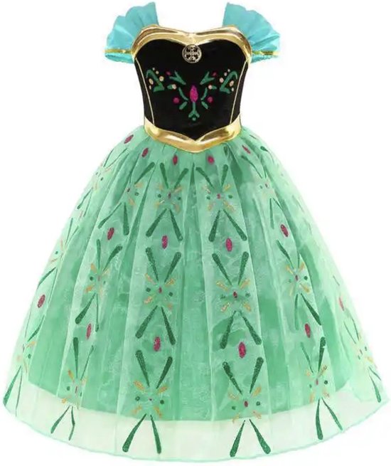 Prinses - Anna jurk - Prinsessenjurk - Verkleedkleding - Feestjurk - Sprookjesjurk - Groen - Maat 110/116 (4/5 jaar)
