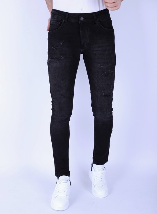 Slim-fit Mannen Jeans met Stretch met Gaten - 1106 - Zwart