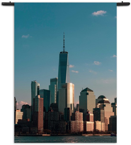 Velours Wandkleed New York Gebouwen Skyline Rechthoek Verticaal XL (210 X 150 CM) - Wandkleden - Met roedes