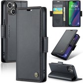 CaseMe Wallet Case met RFID Bescherming en Magneetsluiting voor iPhone 15 Plus _ Zwart