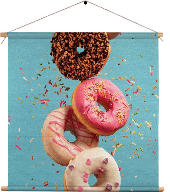 Textielposter Donuts Vierkant XL (60 X 60 CM) - Wandkleed - Wanddoek - Wanddecoratie