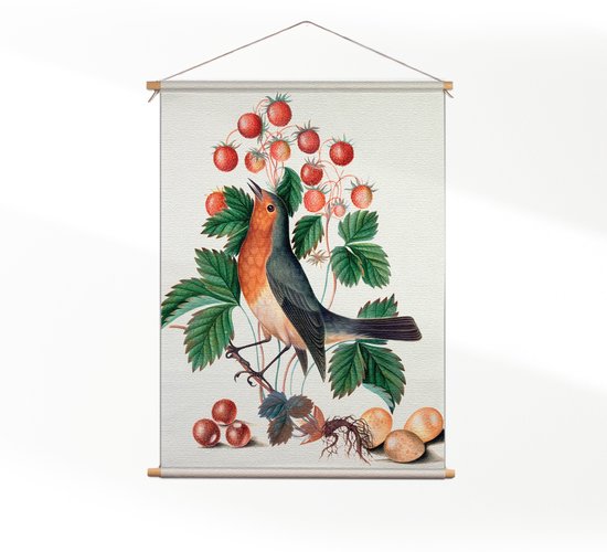 Textielposter Prent Natuur Vogel en Bloemen 11 L (85 X 60 CM) - Wandkleed - Wanddoek - Wanddecoratie
