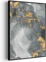 Tableau Acoustique Abstrait Look Marbre Grijs avec Or 05 Rectangle Vertical Pro XXL (107 X 150 CM) - Panneau acoustique - Panneaux acoustiques - Décoration murale acoustique - Panneau mural acoustique