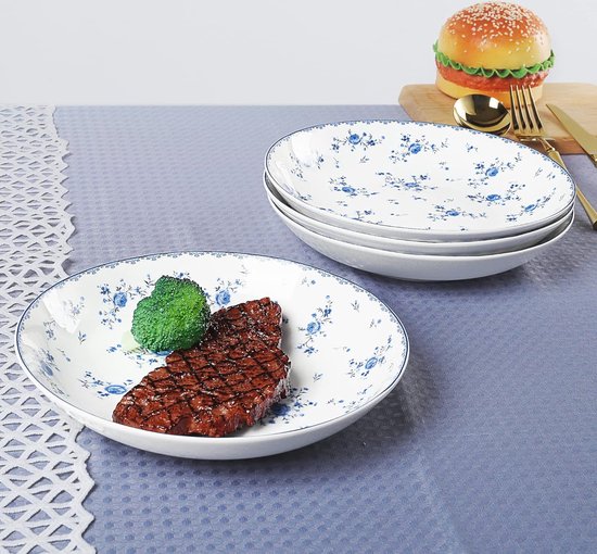 Assiettes à salade en porcelaine 20 cm, lot de 4, assiettes à dessert vintage royal, pâtes florales printanières, saladier en céramique
