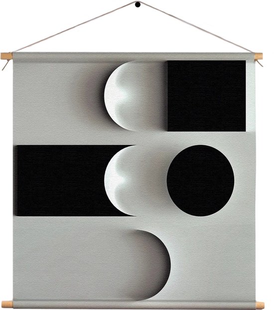 Textielposter Scandinavisch Wit met Zwart Element 02 Vierkant XL (60 X 60 CM) - Wandkleed - Wanddoek - Wanddecoratie