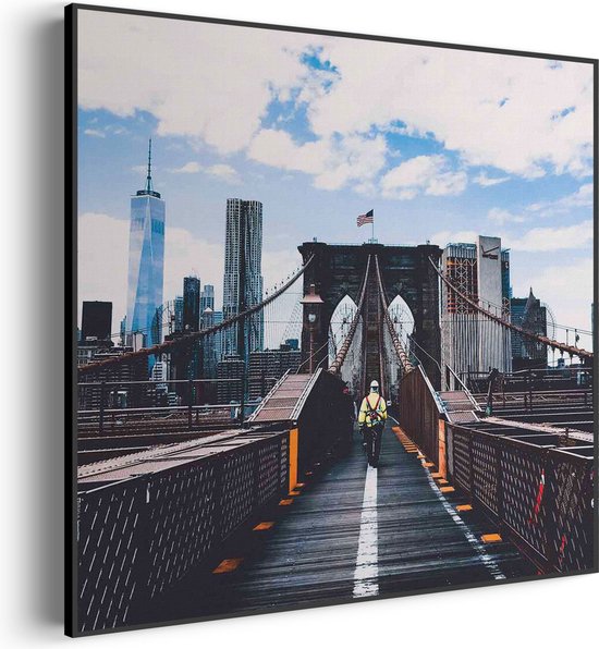 Akoestisch Schilderij Brooklyn Bridge New York Daglicht Vierkant Pro XL (100X100) - Akoestisch paneel - Akoestische Panelen - Akoestische wanddecoratie - Akoestisch wandpaneel