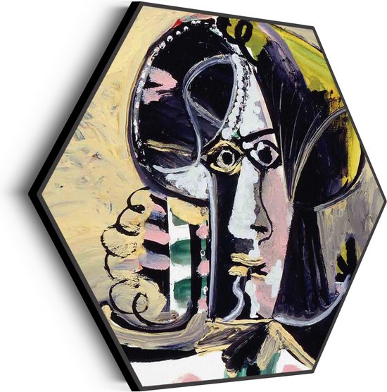 Akoestisch Schilderij Picasso Portret van een vrouw 1971 Hexagon Basic L (100 X 86 CM) - Akoestisch paneel - Akoestische Panelen - Akoestische wanddecoratie - Akoestisch wandpaneel
