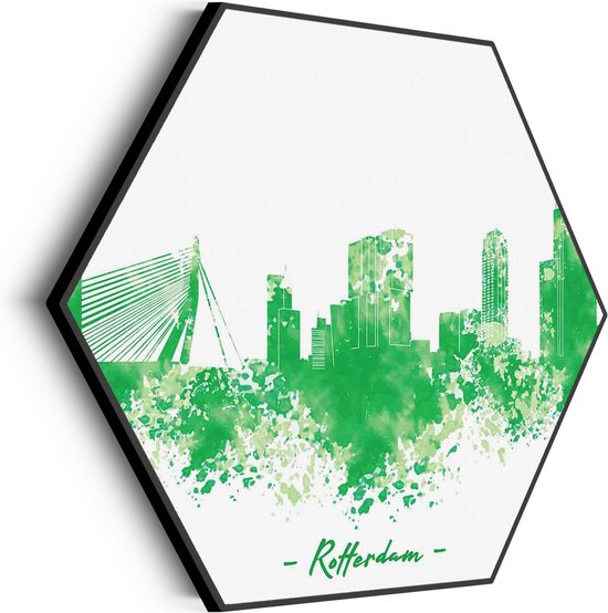 Akoestisch Schilderij Skyline Rotterdam Watercolor Paint Hexagon Basic M (60 X 52 CM) - Akoestisch paneel - Akoestische Panelen - Akoestische wanddecoratie - Akoestisch wandpaneel