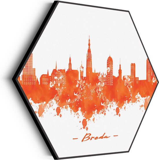 Akoestisch Schilderij Skyline Breda Watercolor Paint Hexagon Basic XL (140 X 121 CM) - Akoestisch paneel - Akoestische Panelen - Akoestische wanddecoratie - Akoestisch wandpaneel