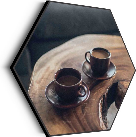 Akoestisch Schilderij Kopjes Koffie op Tafel Hexagon Basic M (60 X 52 CM) - Akoestisch paneel - Akoestische Panelen - Akoestische wanddecoratie - Akoestisch wandpaneel