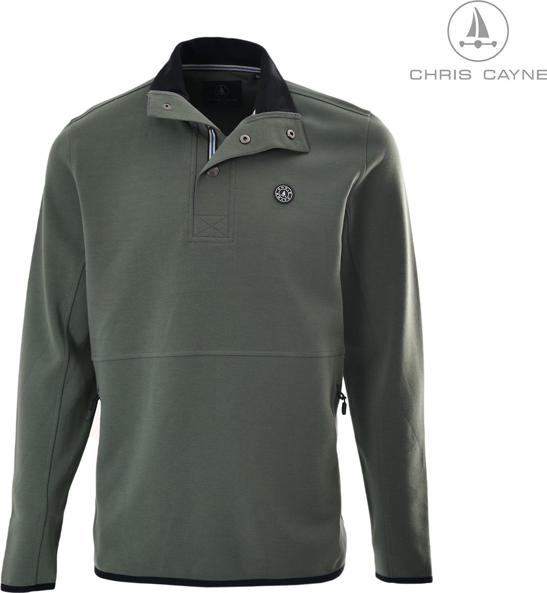 Chris Cayne heren trui - polosweater heren - 3489 - groen - navy accenten - maat 3XL