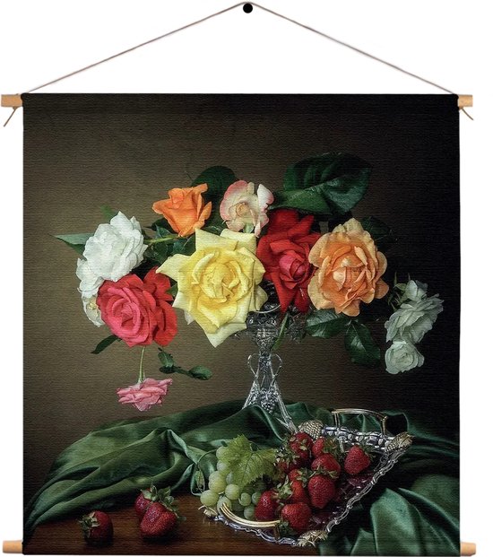 Textielposter Modern Stil Leven Bloemen 01 Vierkant L (45 X 45 CM) - Wandkleed - Wanddoek - Wanddecoratie