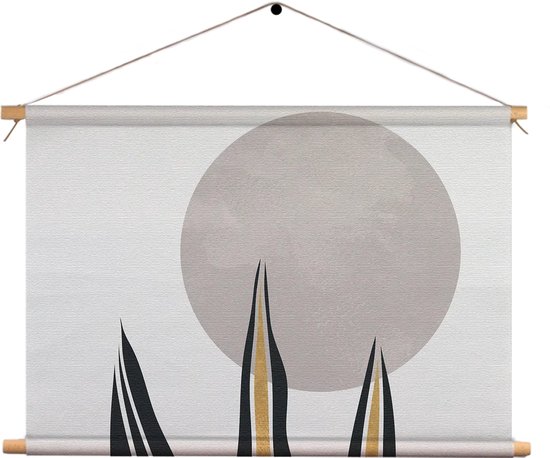 Textielposter Blad met Goud en Zilvere Elementen Rechthoek Horizontaal L (43 X 60 CM) - Wandkleed - Wanddoek - Wanddecoratie