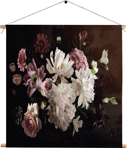 Textielposter Modern Stil Leven Bloemen 02 Vierkant XL (60 X 60 CM) - Wandkleed - Wanddoek - Wanddecoratie