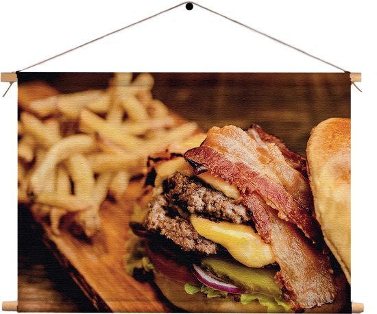Textielposter Burger Plank Rechthoek Horizontaal L (43 X 60 CM) - Wandkleed - Wanddoek - Wanddecoratie