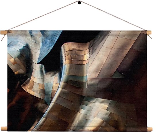 Textielposter Gebogen Stalen Platen - Twisted Metal Rechthoek Horizontaal XL (75 X 90 CM) - Wandkleed - Wanddoek - Wanddecoratie