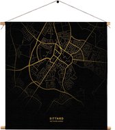 Textielposter Sittard Plattegrond Zwart Geel Vierkant XXXL (120 X 120 CM) - Wandkleed - Wanddoek - Wanddecoratie