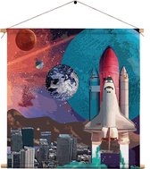 Textielposter The Space Race Vierkant XL (60 X 60 CM) - Wandkleed - Wanddoek - Wanddecoratie
