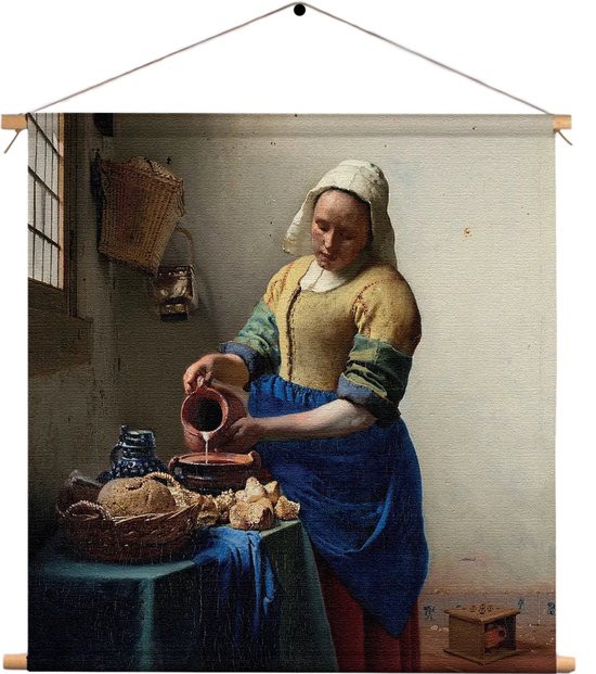 Textielposter Johannes Vermeer Het Melkmeisje 1660 Vierkant M (30 X 30 CM) - Wandkleed - Wanddoek - Wanddecoratie