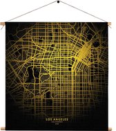 Textielposter Los Angeles Plattegrond Zwart Geel Vierkant XL (60 X 60 CM) - Wandkleed - Wanddoek - Wanddecoratie