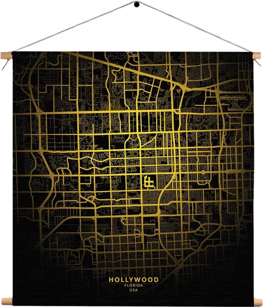Textielposter Hollywood Plattegrond Zwart Geel Vierkant M (30 X 30 CM) - Wandkleed - Wanddoek - Wanddecoratie