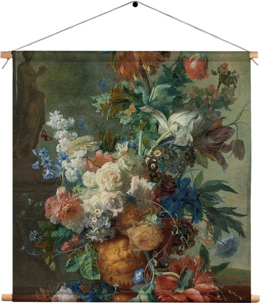 Textielposter Jan Davidsz Stilleven met bloemen in een glazen vaas 1650-683 Vierkant M (30 X 30 CM) - Wandkleed - Wanddoek - Wanddecoratie