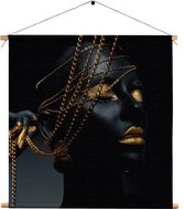 Textielposter Black Whoman With Gold Orange Vierkant M (30 X 30 CM) - Wandkleed - Wanddoek - Wanddecoratie