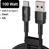 Snellader - 100 watt - 6A - USB Type C - USB A 2.0 - zwart - "MULTIPLAZA" - 1 meter - telefoonlader - 4.8Gbps - gevlochten nylon